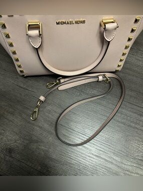 Michael Kors Blush Pink Studded Satchel with Gold Hardware